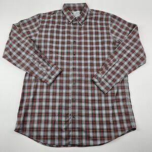 LL Bean Mens Button Down‎ Shirt Traditional Fit Tartan Plaid Size Large Tall Red